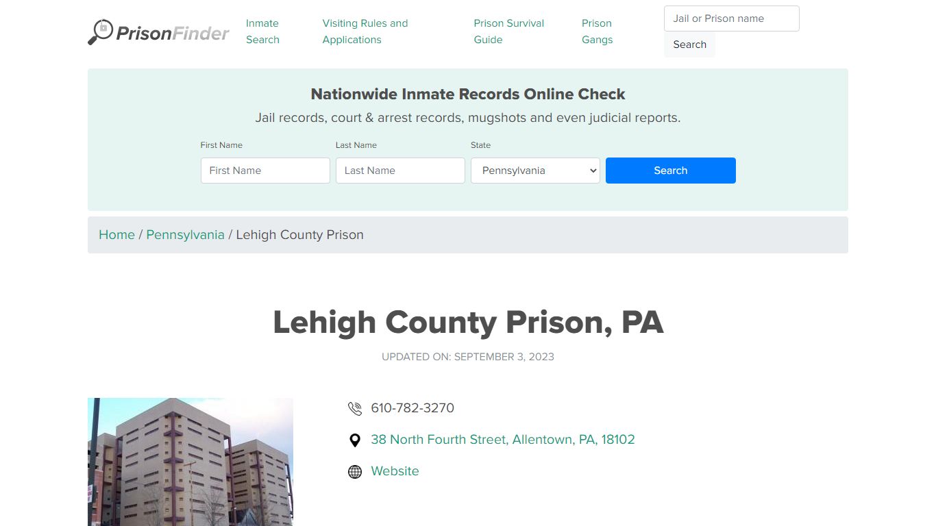 Lehigh County Prison, PA Inmate Search, Mugshots, Visitation, Phone no ...